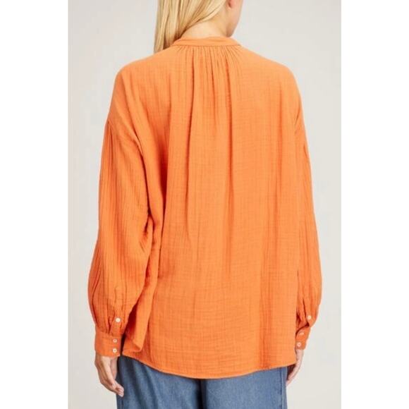 XIRENA Atlee Shirt Womens Small Deep Amber Orange Long Sleeve Button Up Gauze - Picture 3 of 16